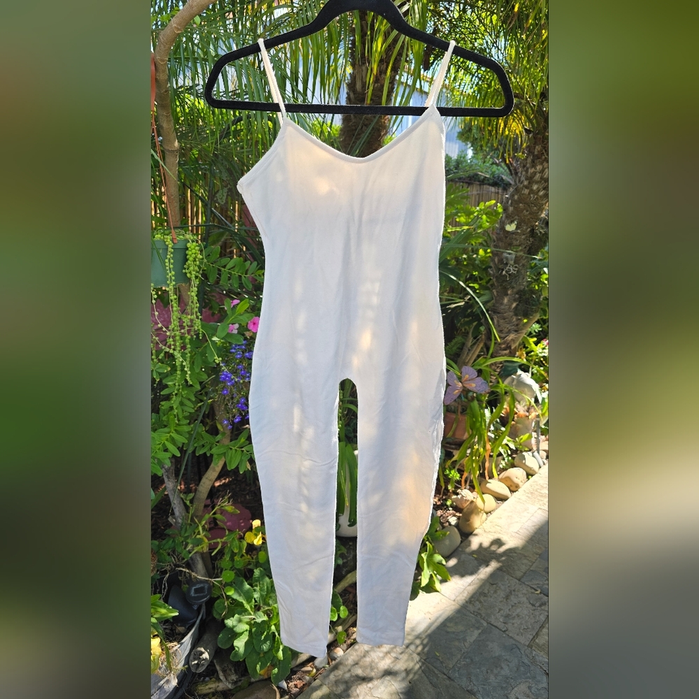 Vintage Jumping Joy | White Sleeveless Catsuit- Body Suit